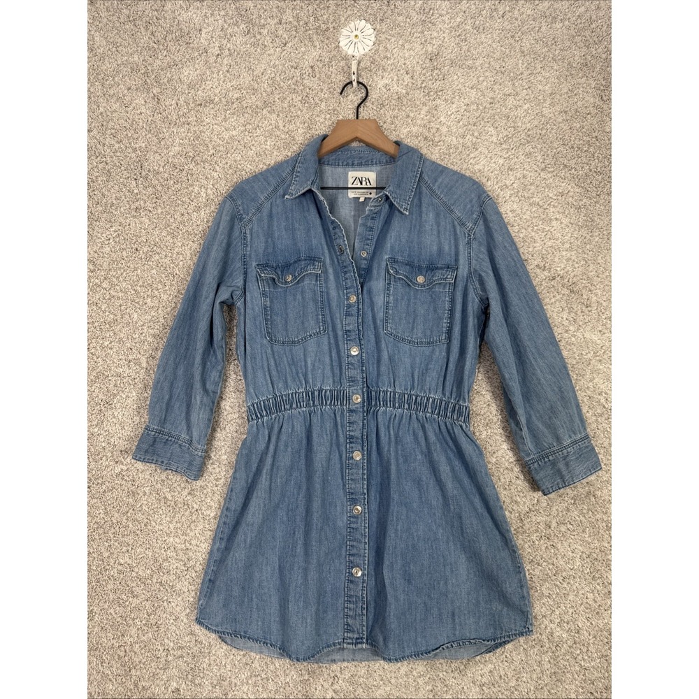 Zara Long Sleeve Blue Denim Dress With‎ Pockets Medium